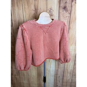 Fate Cropped Puff Sleeve Coral Mineral Wash Crewneck Sweatshirt Women's S
